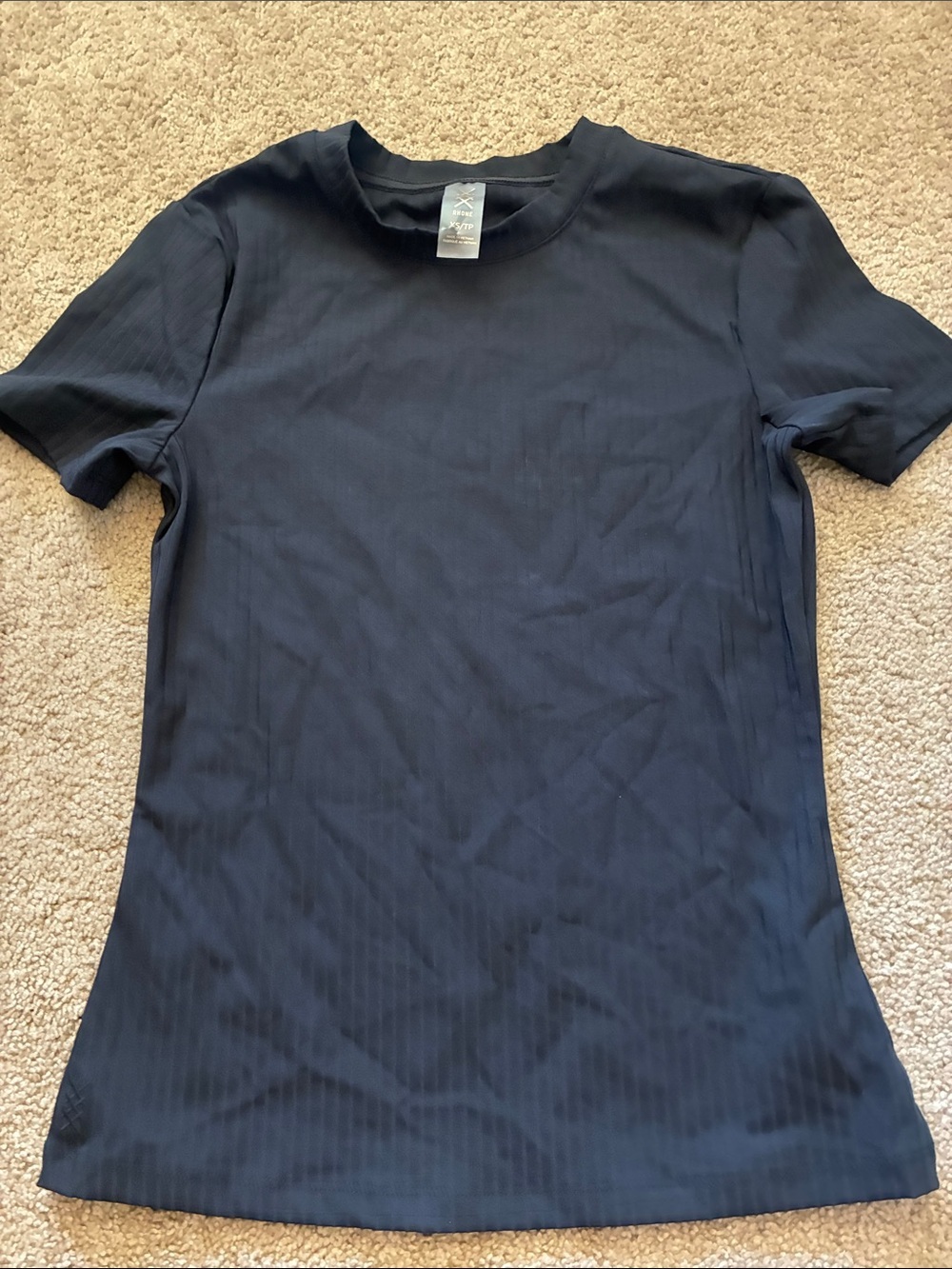 Rhone Women's Element Black Ribbed Active Short Sleeve Tee Shirt XS